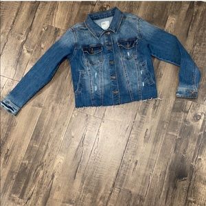 Raw hem distressed jean jacket